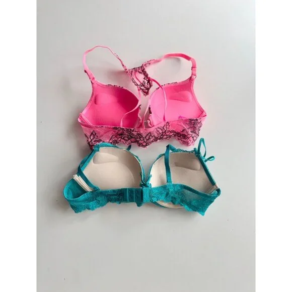 Lot of 2 LA SENZA Hello Sugar Pink Turquoise Lace Trim Push Up Bras, Size 34B - Picture 8 of 14